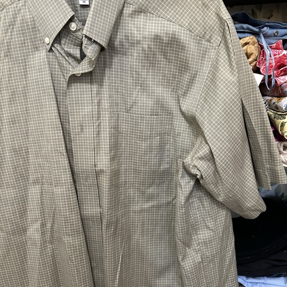 LL BEAN SHORT SLEEVE SHIRT OLIVE PLAID LIGHTWEIGHT COTTON MENS Sz 16/34 - Picture 4 of 7